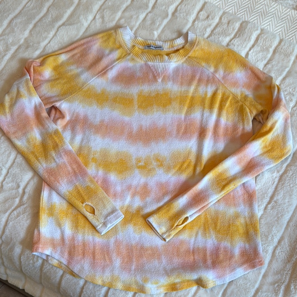 Tie-Dye Crew Neck Sweater - Yellow and Pink